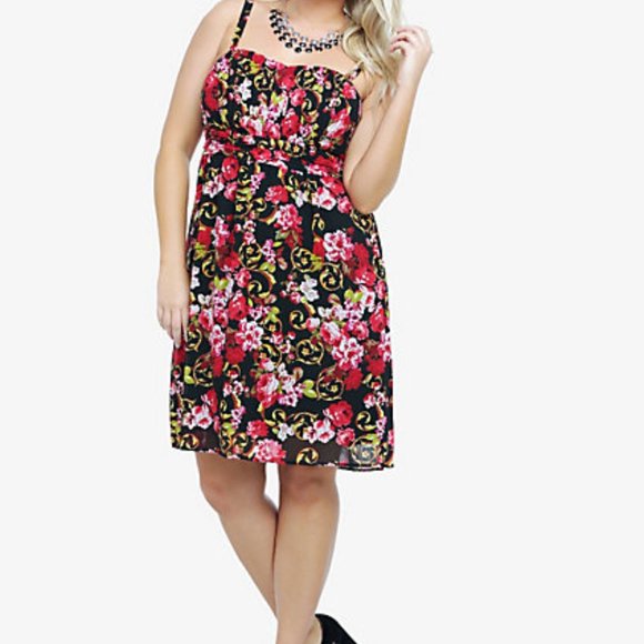 Torrid Holiday Floral Chiffon Dress 2 - Picture 2 of 9